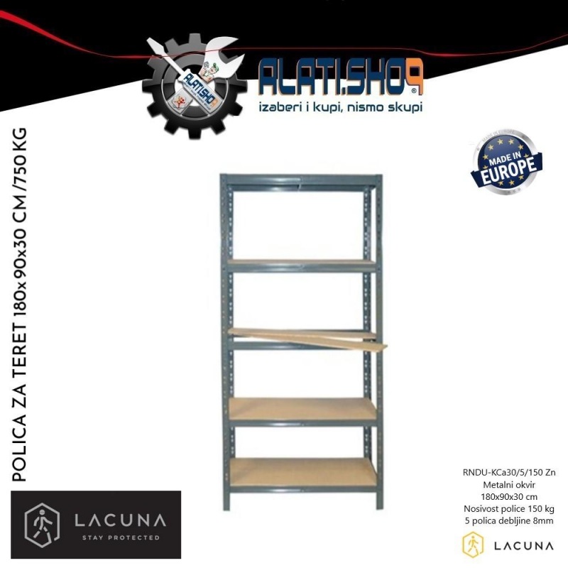 Lacuna polica skladišna 180X90X30 cm / 750 kg (RNDU-KCa30/5/150 Zn)