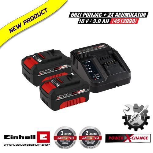 Einhell Power X-Change set brzi punjač + 2x akumulator 18 V / 3.0 Ah (4512098)
