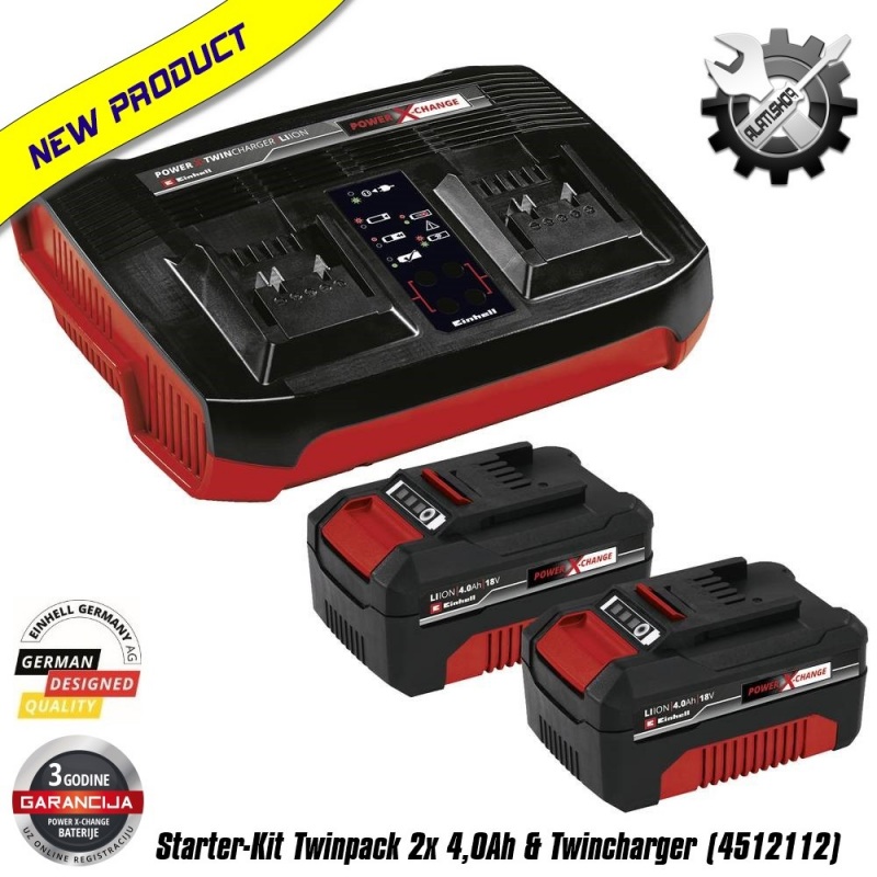 Einhell Power X-Change 2x 18 V / 4.0 Ah Li-Ion akumulator i punjač Twincharger (4512112)