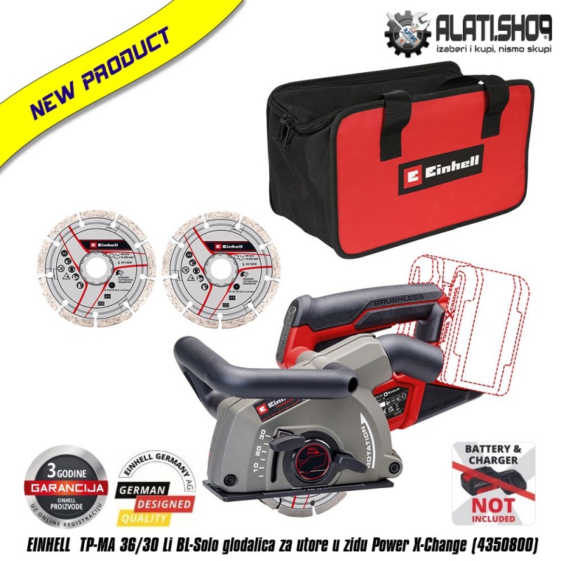 EINHELL  TP-MA 36/30 Li BL-Solo glodalica za utore u zidu Power X-Change (4350800)