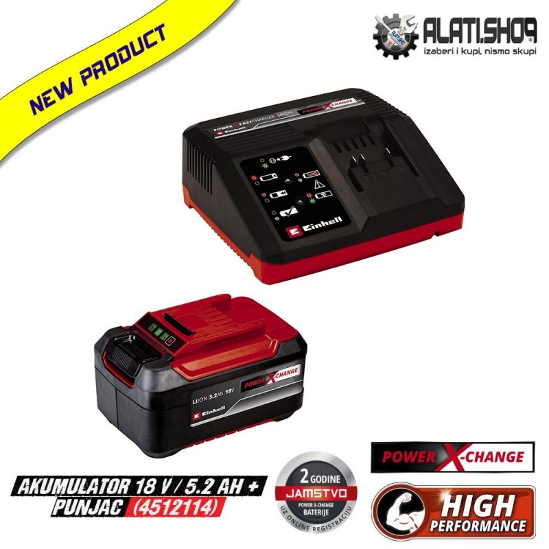 Einhell Power X-Change set brzi punjač + akumulator 18 V / 5.2 Ah (4512114)